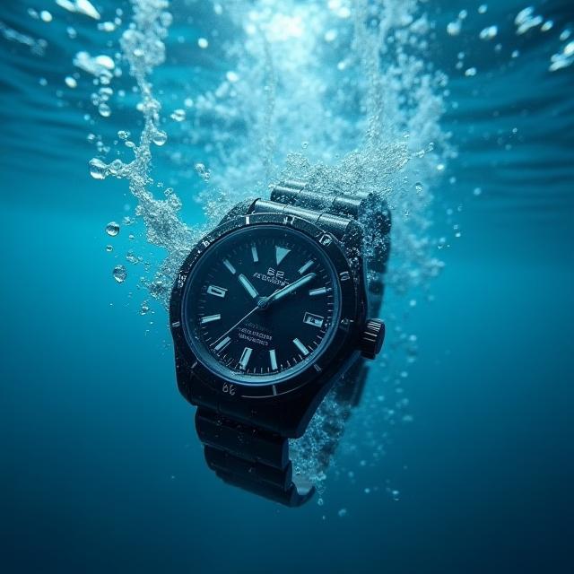 Watch submerged in water showing water resistance