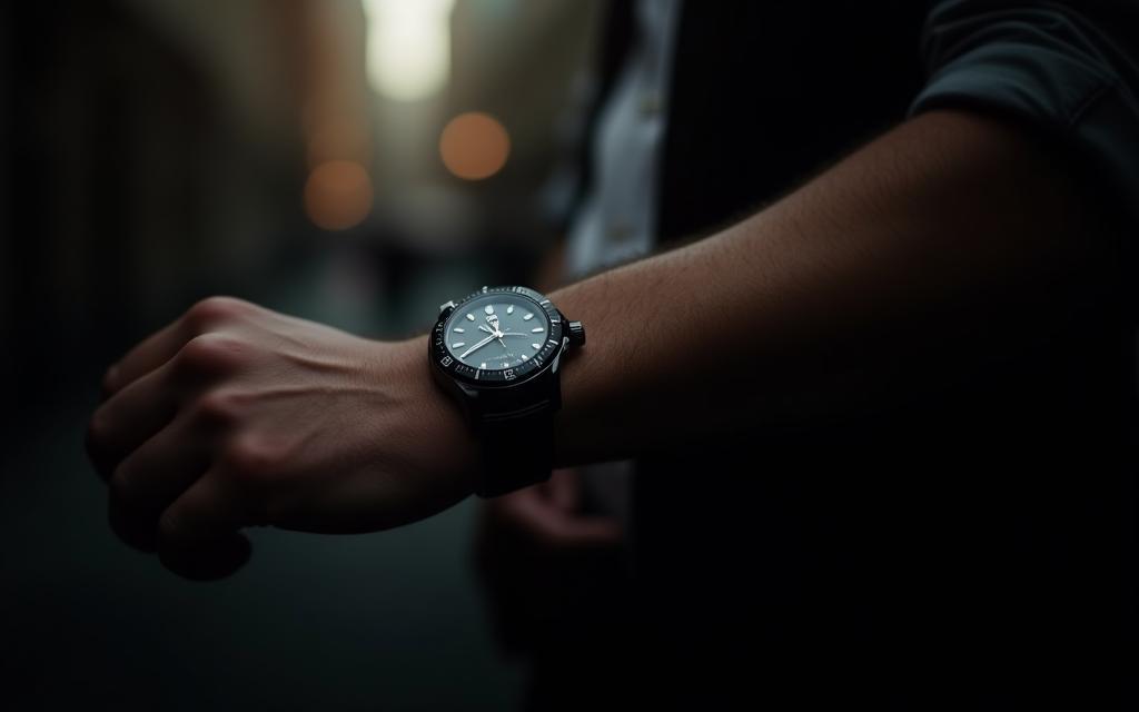 Close-up of a men's wrist wearing an automatic watch
