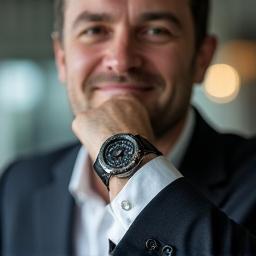 Customer James wearing watch at office